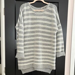 Soft Surroundings Gray and Cream Striped Long Sleeve Sweater/Tunic. Size Medium
